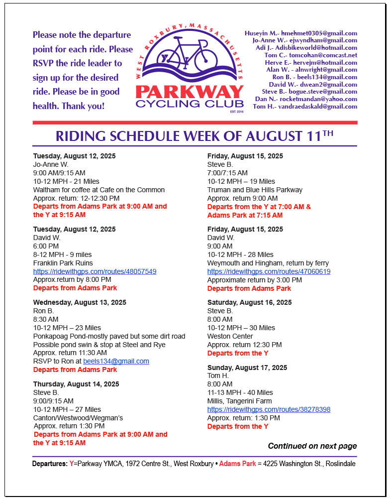 Parkway Cycling Club Parkway Cycling Club, West Roxbury, Massachusetts