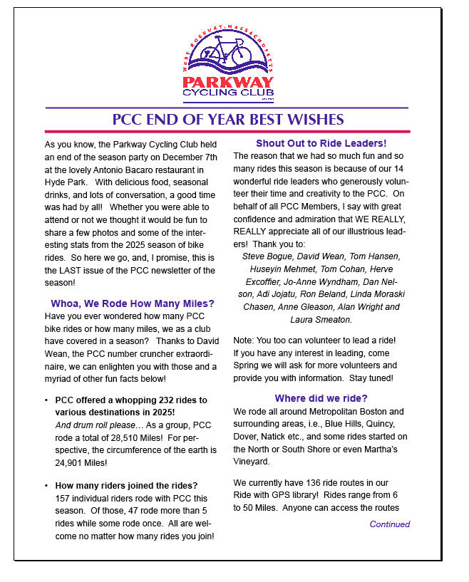 Parkway Cycling Club Parkway Cycling Club, West Roxbury, Massachusetts