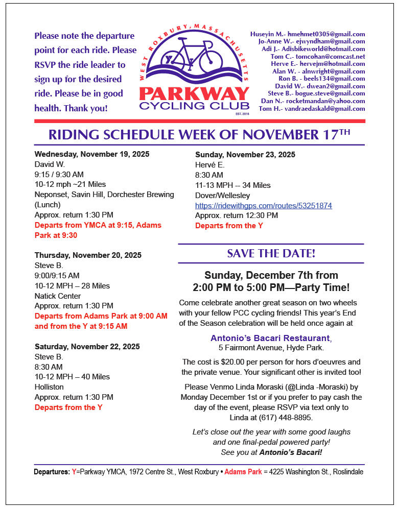 Parkway Cycling Club Parkway Cycling Club, West Roxbury, Massachusetts